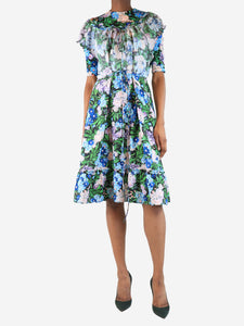 Balenciaga Multicolour gathered floral midi dress - size UK 8