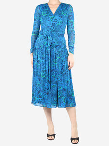 Diane Von Furstenberg Blue floral-printed wrap midi dress - size M