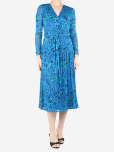 Diane Von Furstenberg Blue floral-printed wrap midi dress - size M