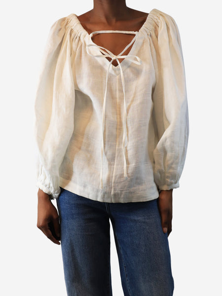 Cream linen flowy top - size UK 6 product image