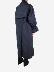 Max Mara Blue high-neck long raincoat - size UK 10