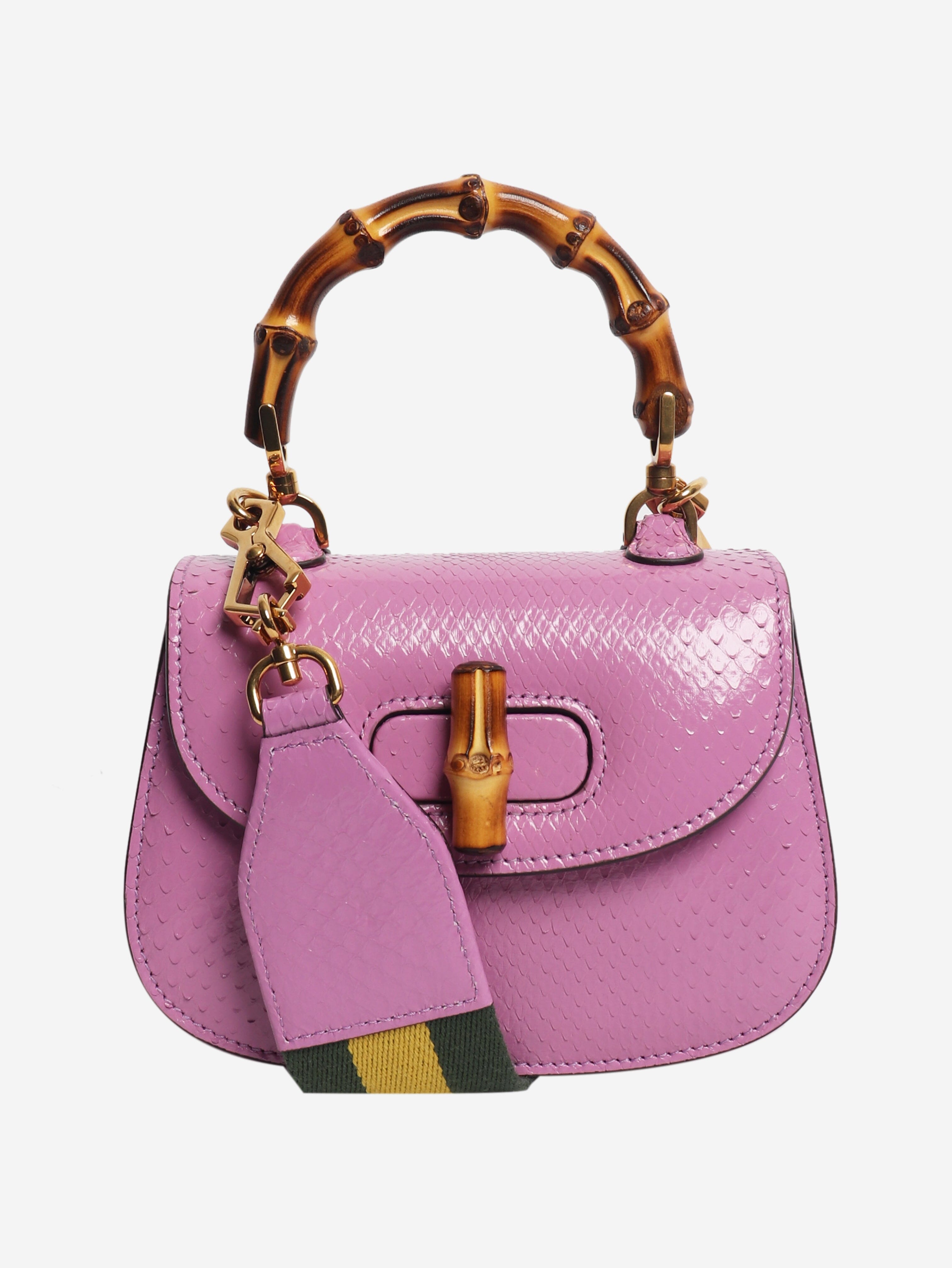 Purple bamboo handle leather bag