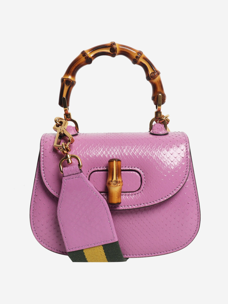 Purple bamboo handle leather bag