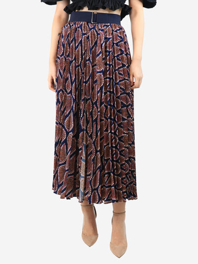 Dark blue paisley pleated midi skirt - size UK 10 Skirts G. 