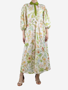 Alemais Cream and green floral printed maxi dress - size UK 8