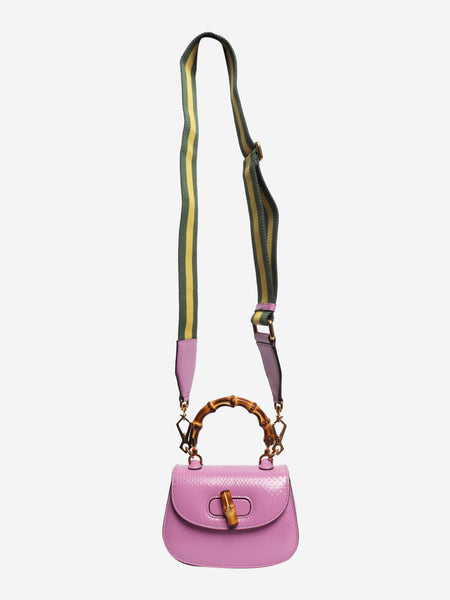 Purple bamboo handle leather bag alternate image
