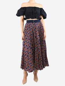 G. Dark blue paisley pleated midi skirt - size UK 10