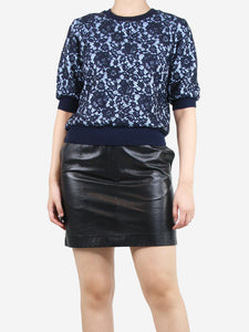 Adam Lippes Blue short-sleeved lace detail top - size S