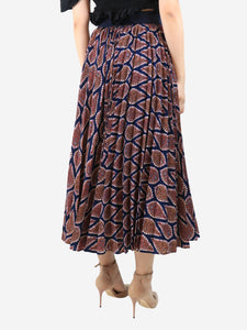 G. Dark blue paisley pleated midi skirt - size UK 10