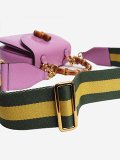 Purple bamboo handle leather bag