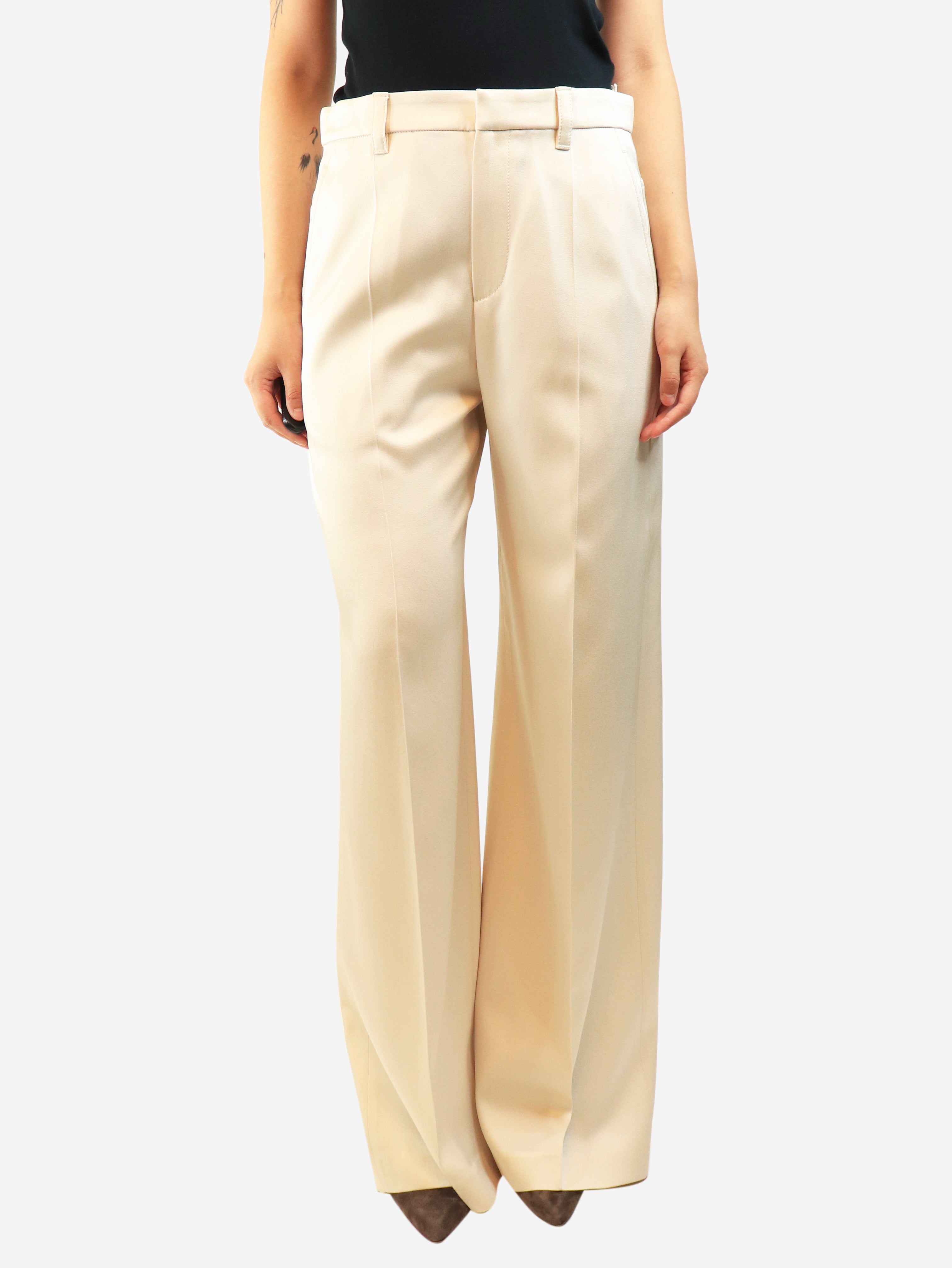 Cream satin trousers - size UK 10