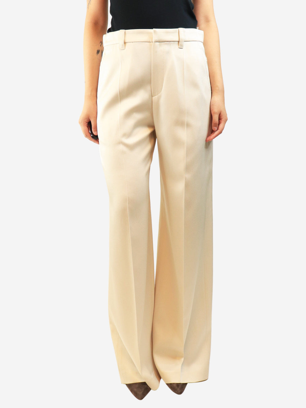 Cream satin trousers - size UK 10 Trousers Brunello Cucinelli 