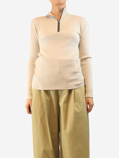 Cream glitter ribbed quarter zip jumper Knitwear Brunello Cucinelli 