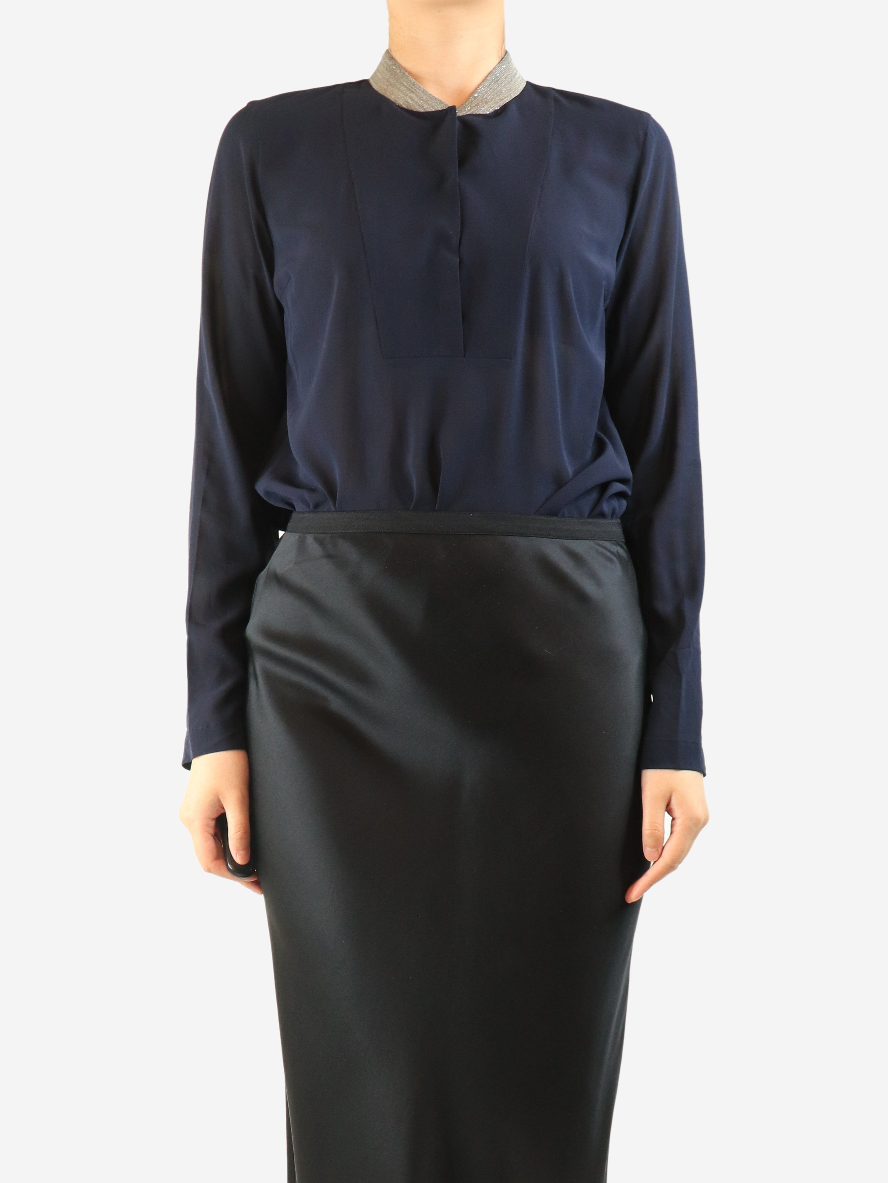 Navy silk blouse - size S Tops Brunello Cucinelli 