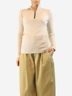 Cream glitter ribbed quarter zip jumper Knitwear Brunello Cucinelli 