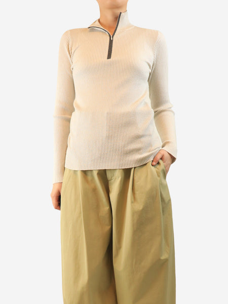 Cream glitter ribbed quarter zip jumper product image