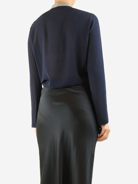 Navy silk blouse - size S alternate image