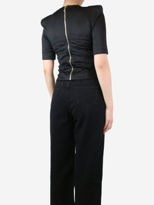 Balmain Black padded-shoulder corset top - size S