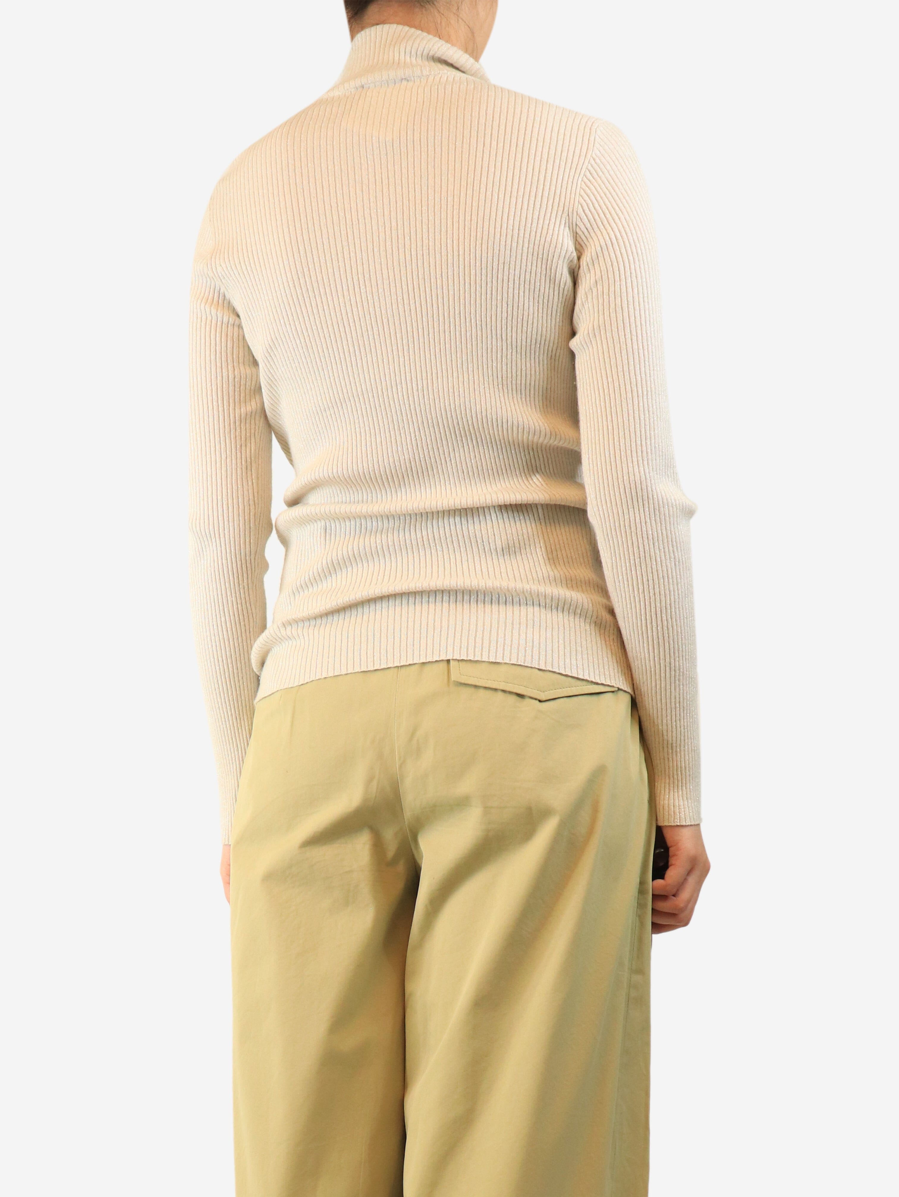 Cream glitter ribbed quarter zip jumper Knitwear Brunello Cucinelli 