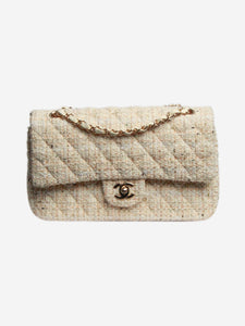 Chanel Cream 2018 medium tweed quilted Classic Double Flap bag