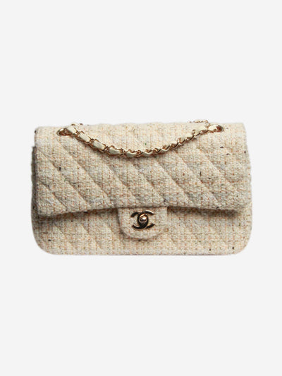 Cream 2018 medium tweed quilted Classic Double Flap bag Shoulder bags Chanel 