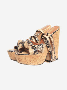 Paris Texas Neutral snakeskin knotted wedge sandals - size EU 37