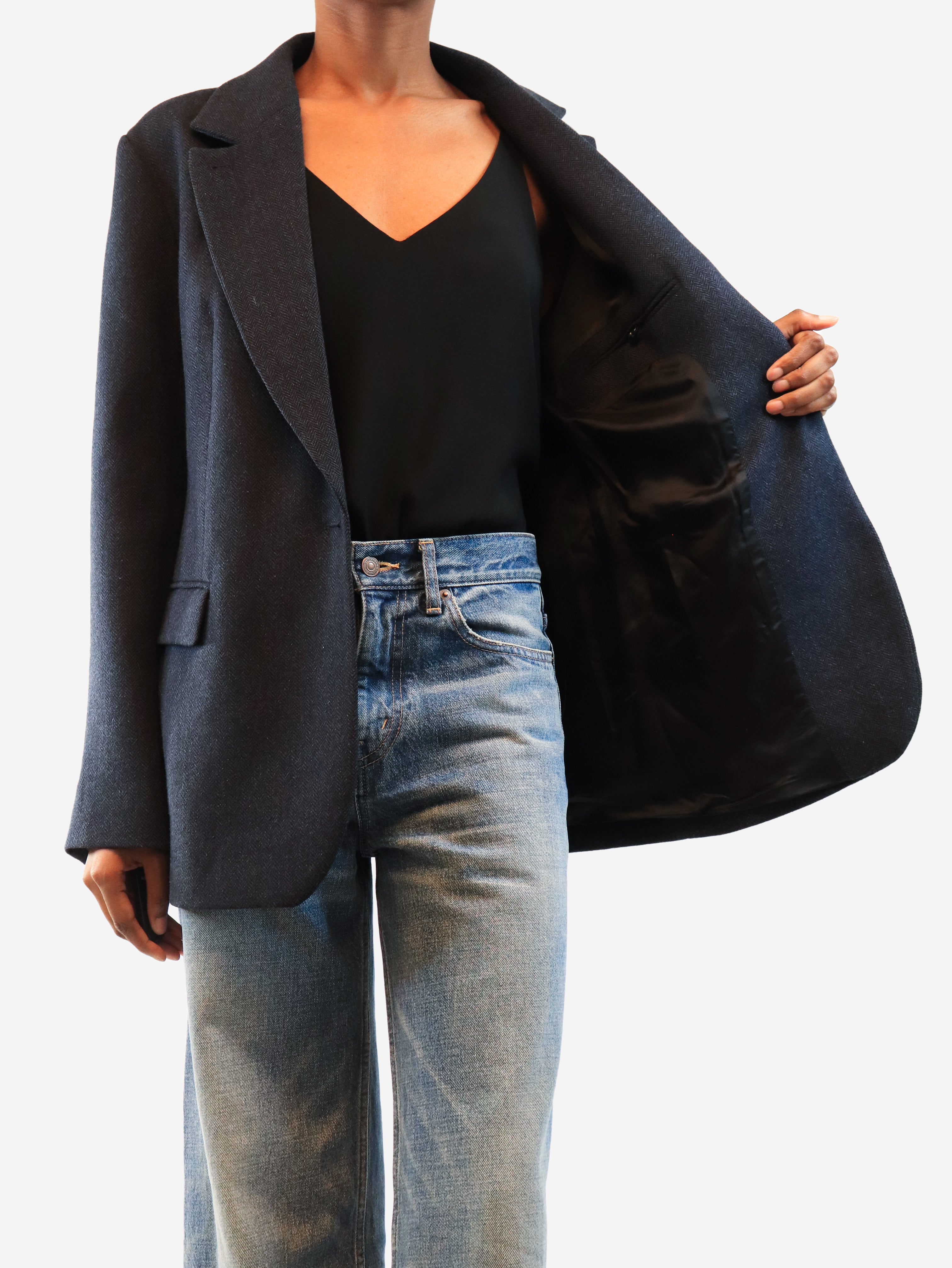 Navy Herringbone blazer - size XS