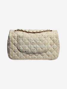 Chanel Cream 2018 medium tweed quilted Classic Double Flap bag