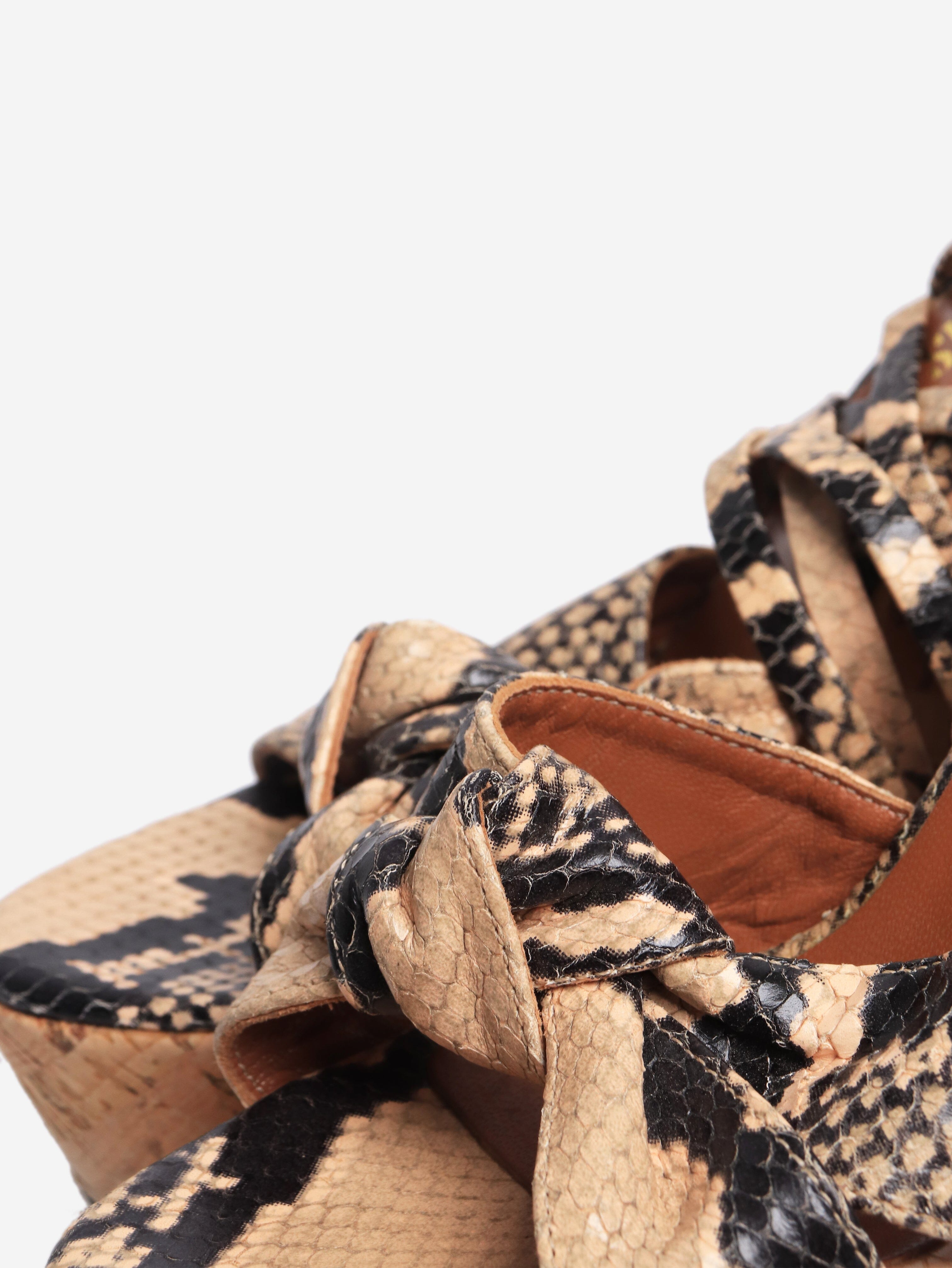 Neutral snakeskin knotted wedge sandals - size EU 37 Heels Paris Texas 