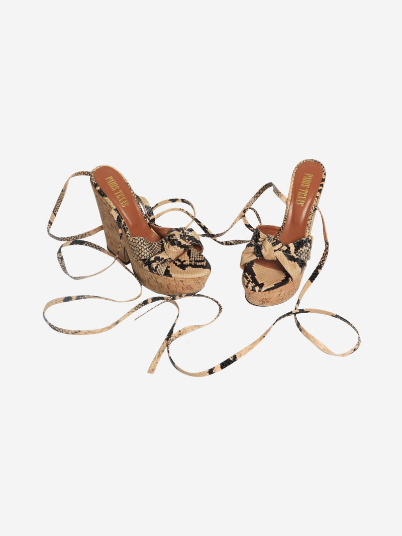 Neutral snakeskin knotted wedge sandals - size EU 37 Heels Paris Texas 