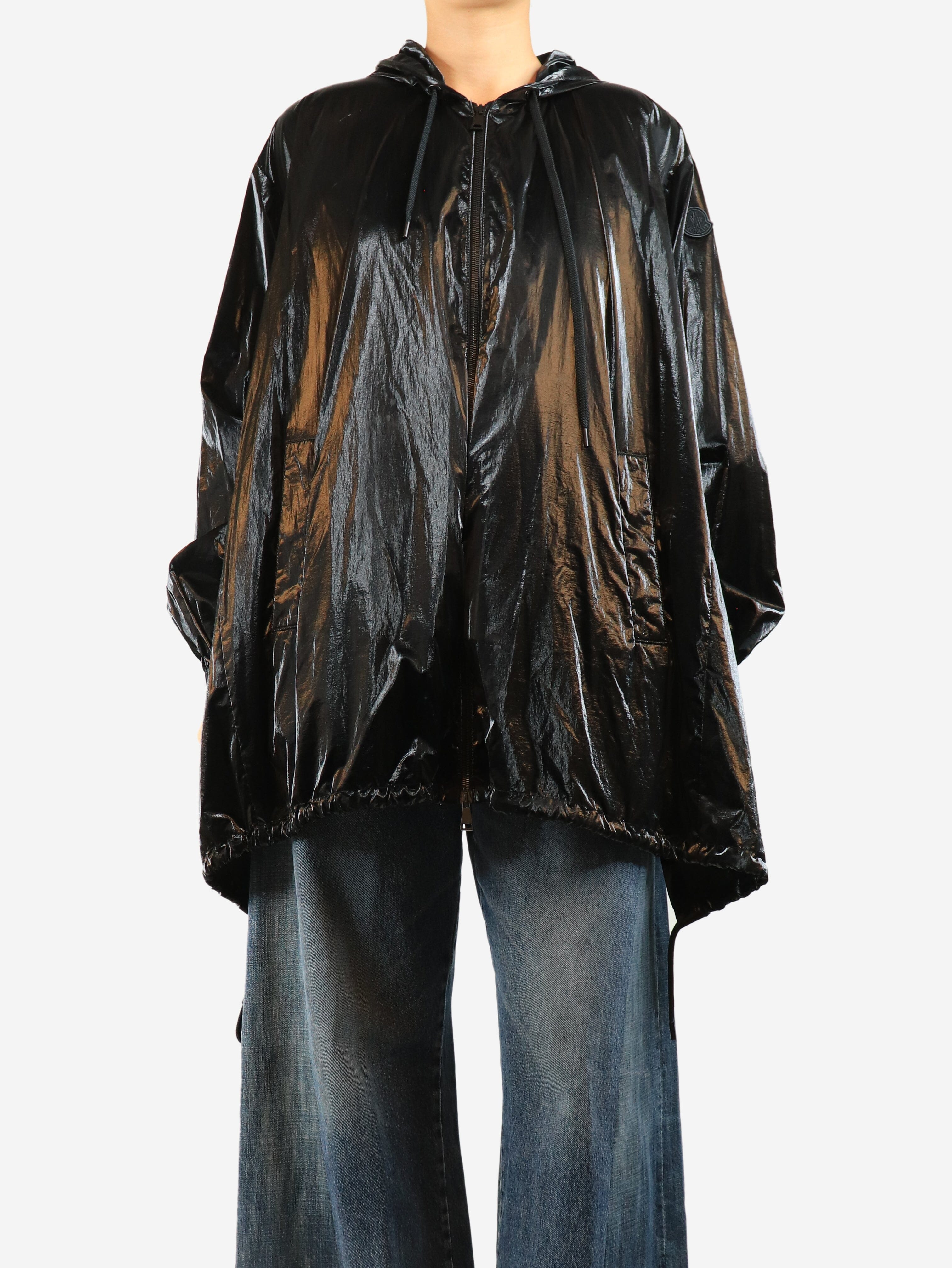 Black vinyl hooded parka - size UK 12 Coats & Jackets Moncler 