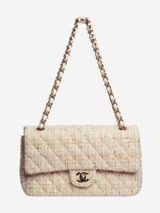 Chanel Cream 2018 medium tweed quilted Classic Double Flap bag