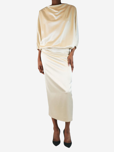 Cream satin maxi dress - size UK 8