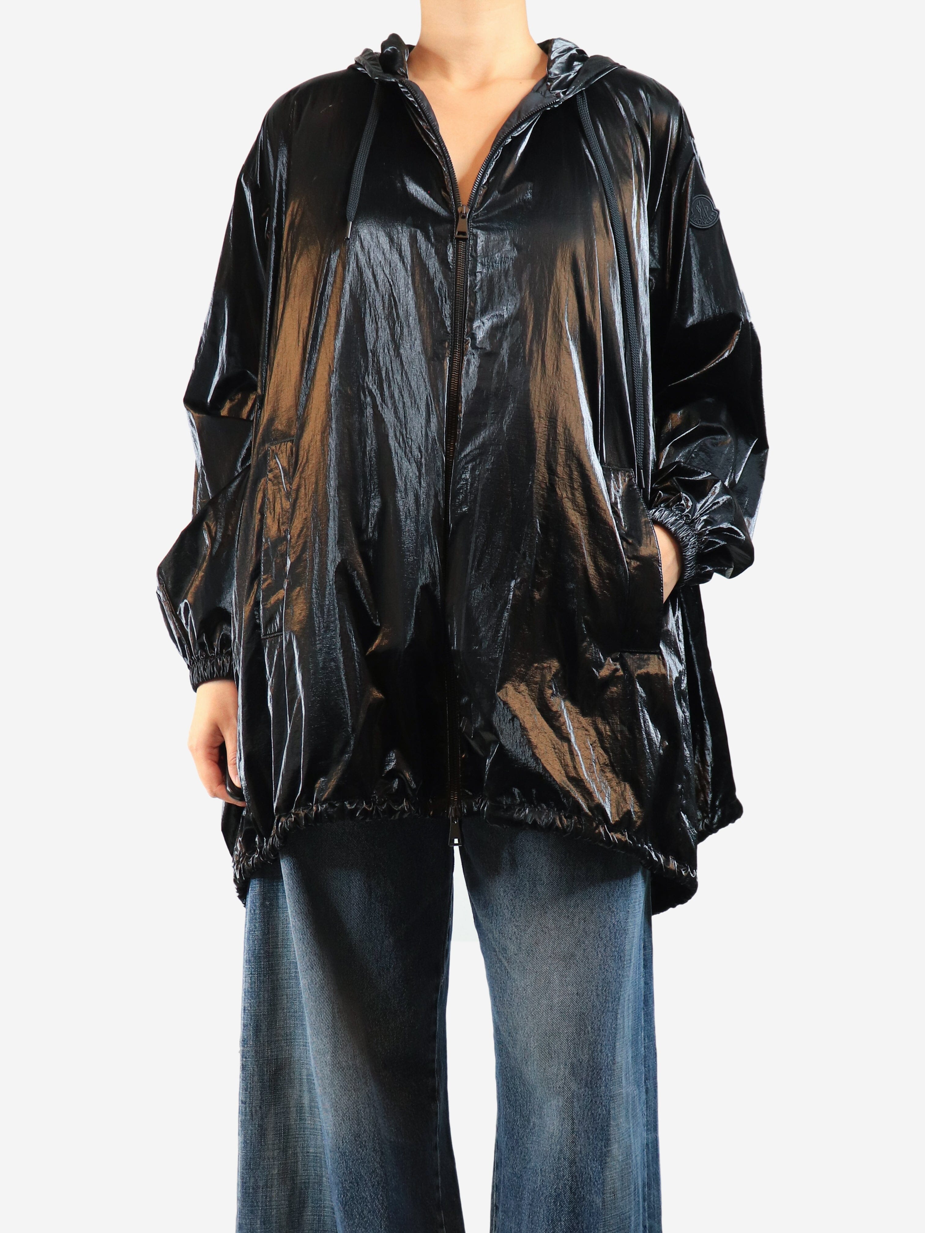 Black vinyl hooded parka - size UK 12 Coats & Jackets Moncler 