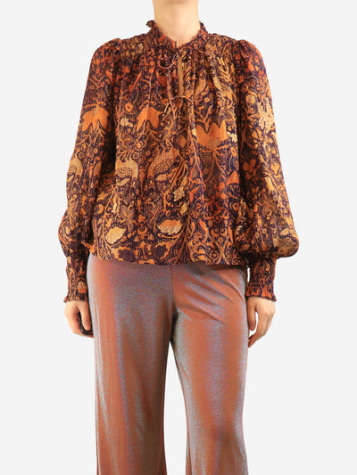 Purple and orange printed lurex-stripe top - size UK 16 Tops Ulla Johnson 