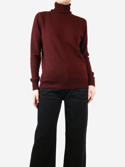 Burgundy cashmere roll-neck jumper - size L