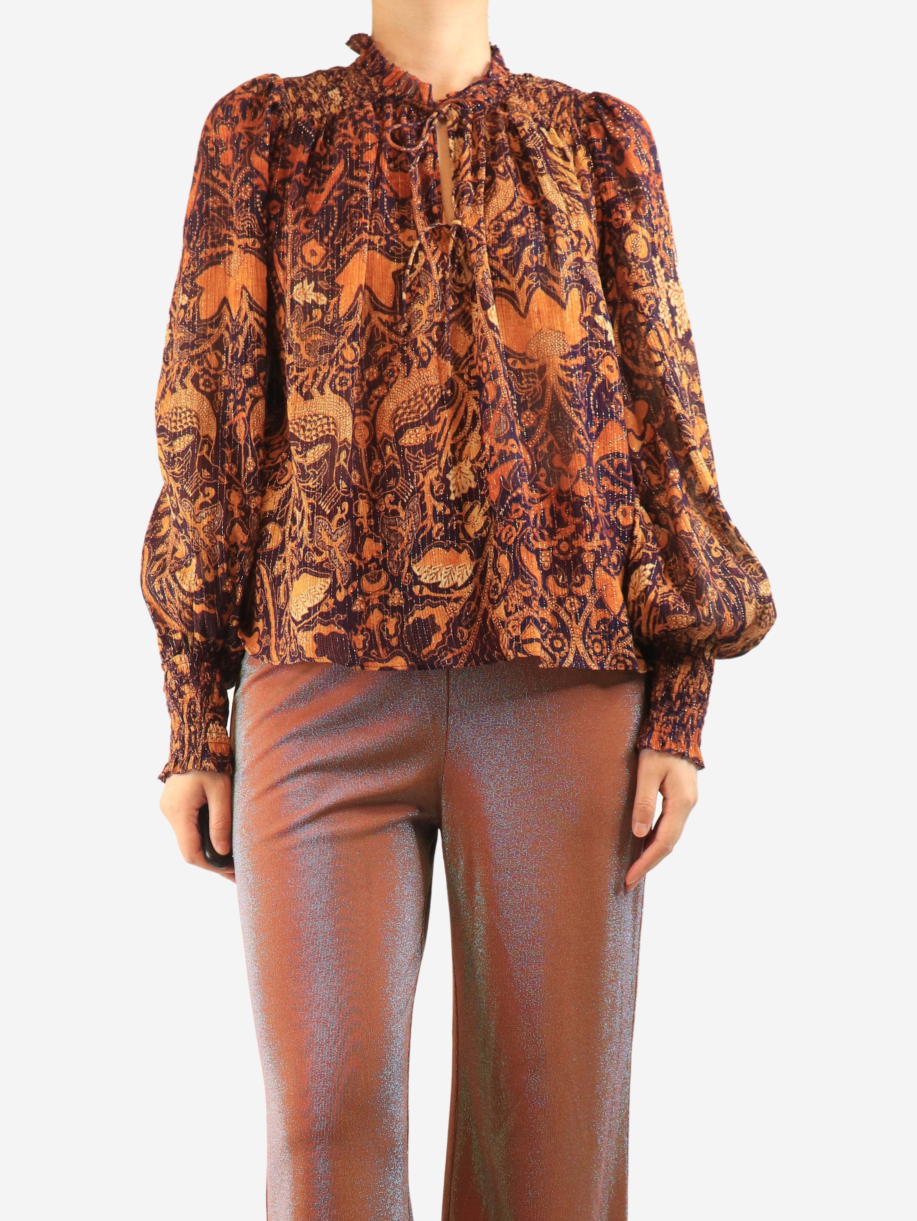 Purple and orange printed lurex-stripe top - size UK 16 Tops Ulla Johnson 