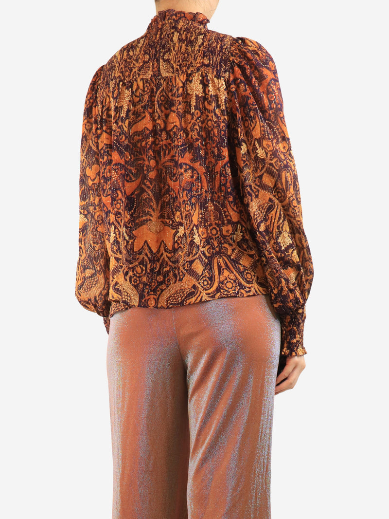 Purple and orange printed lurex-stripe top - size UK 16 Tops Ulla Johnson 