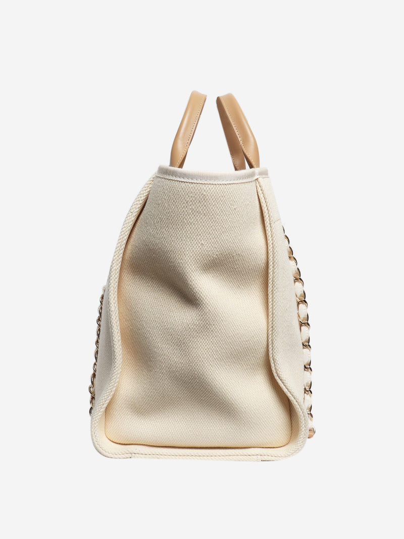 Cream 2019 Deauville pearl-embellished canvas tote bag Tote Bags Chanel 