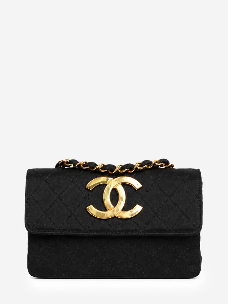 Black vintage 1986 satin quilted CC flap cross-body bag Shoulder bags Chanel 