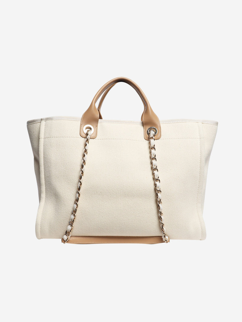 Cream 2019 Deauville pearl-embellished canvas tote bag Tote Bags Chanel 