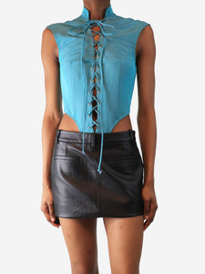 LaQuan Smith Aqua blue sleeveless lace-up bodysuit - size S