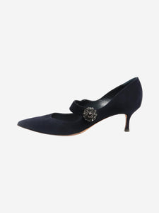Manolo Blahnik Navy blue suede bejewelled-buckle pumps - size EU 42