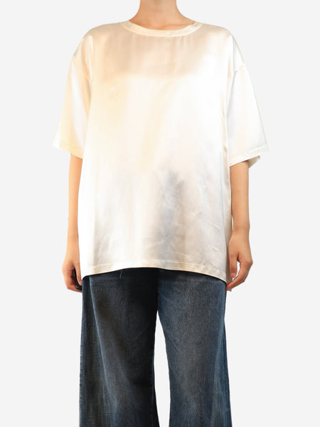 Cream short-sleeved satin top - size UK 4 product image
