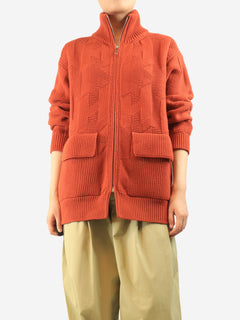 Orange wool zip-up cardigan - size UK 10 Knitwear Hermes 