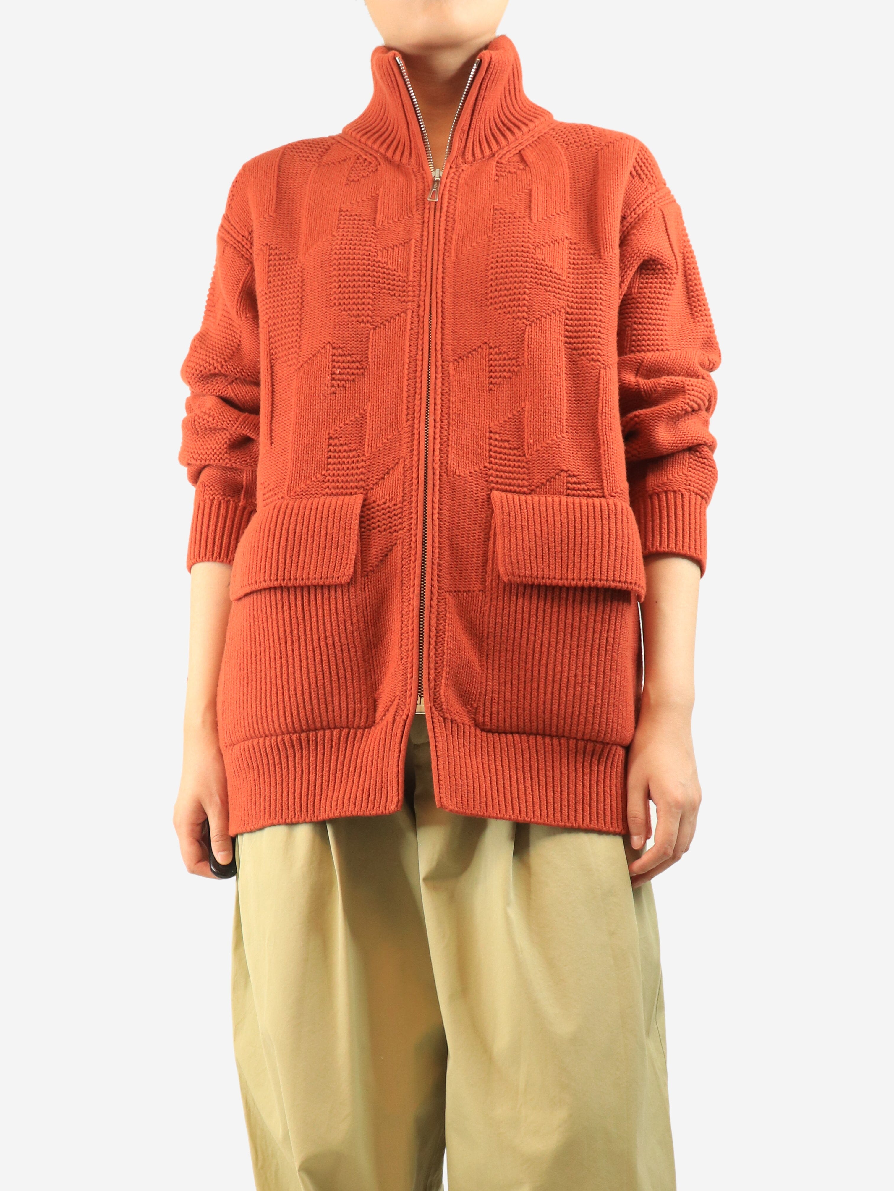 Orange wool zip-up cardigan - size UK 10 Knitwear Hermes 