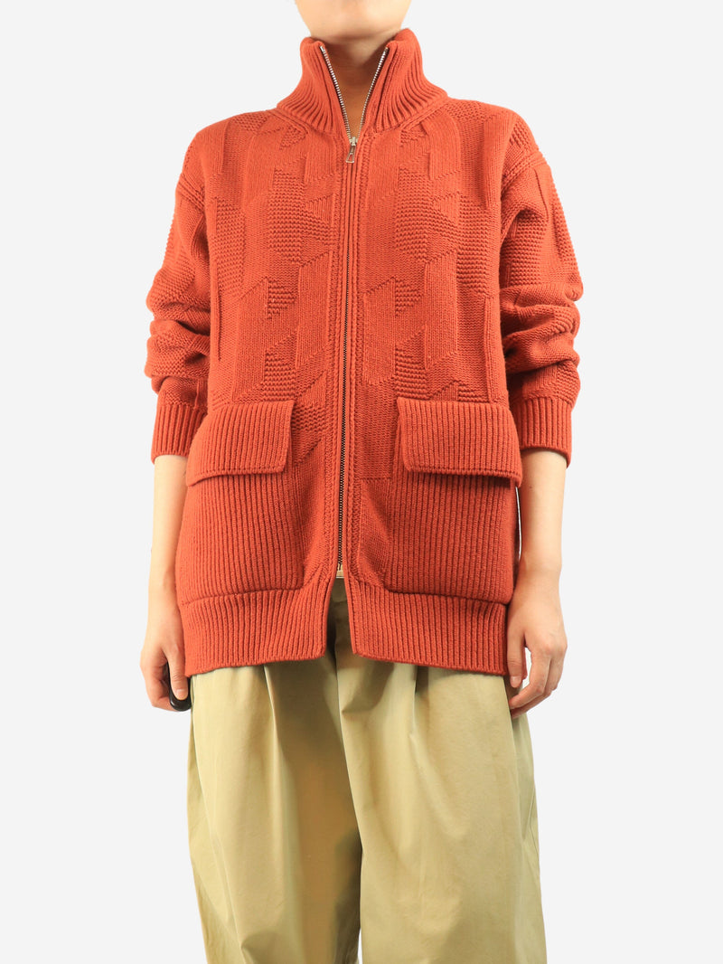 Orange wool zip-up cardigan - size UK 10 Knitwear Hermes 