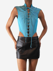 LaQuan Smith Aqua blue sleeveless lace-up bodysuit - size S