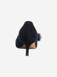 Manolo Blahnik Navy blue suede bejewelled-buckle pumps - size EU 42