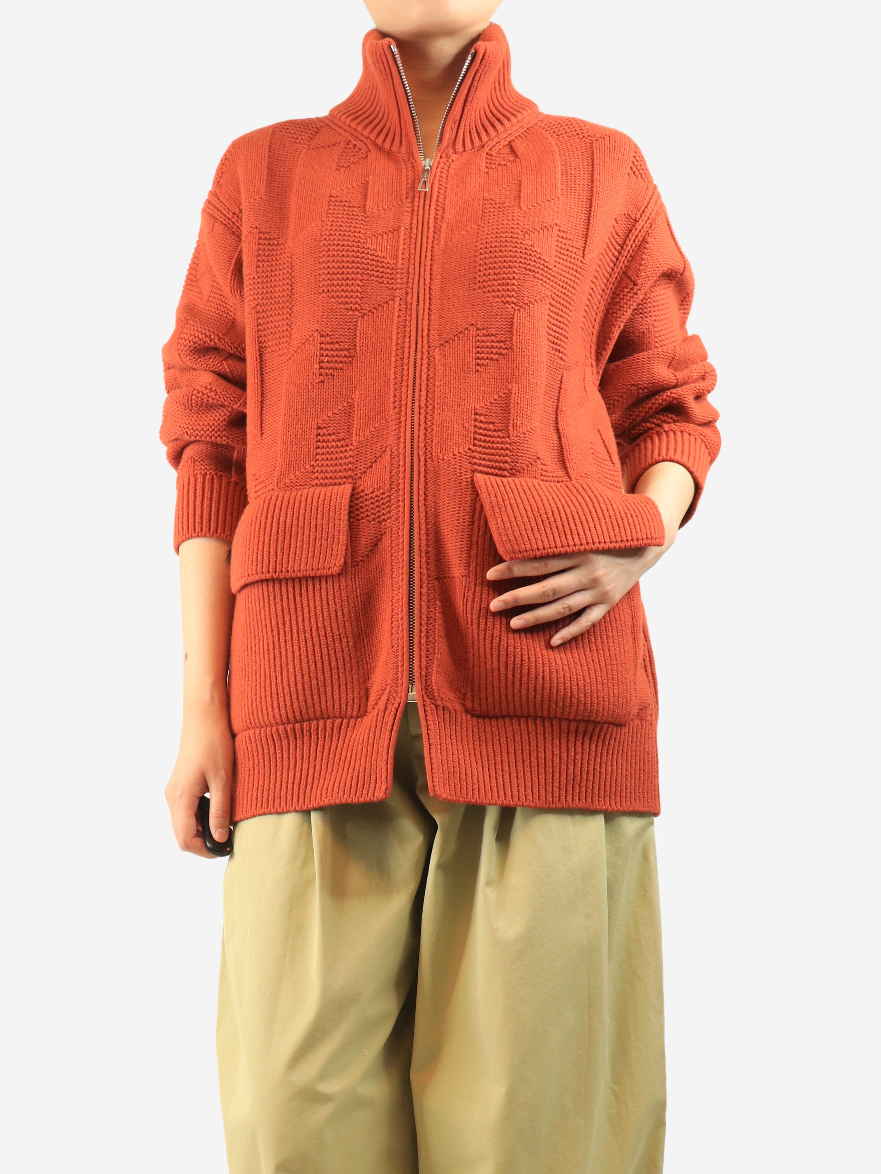 Orange wool zip-up cardigan - size UK 10 Knitwear Hermes 